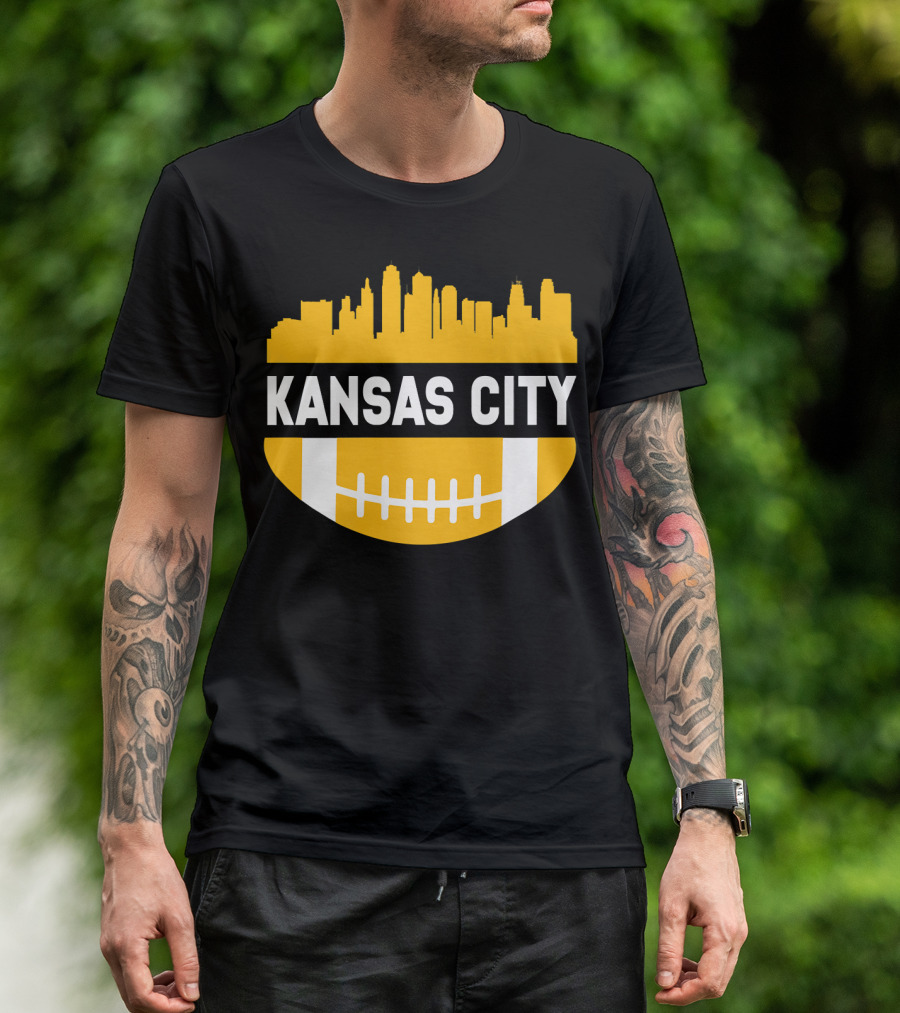 Kansas City MO Skyline With Football T-Shirt