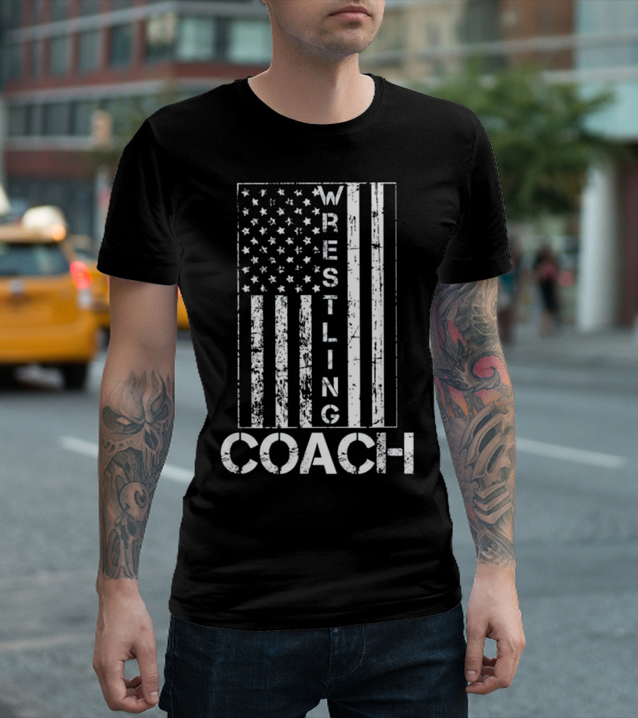 Wrestling Coach American Flag Patriotic T-Shirt