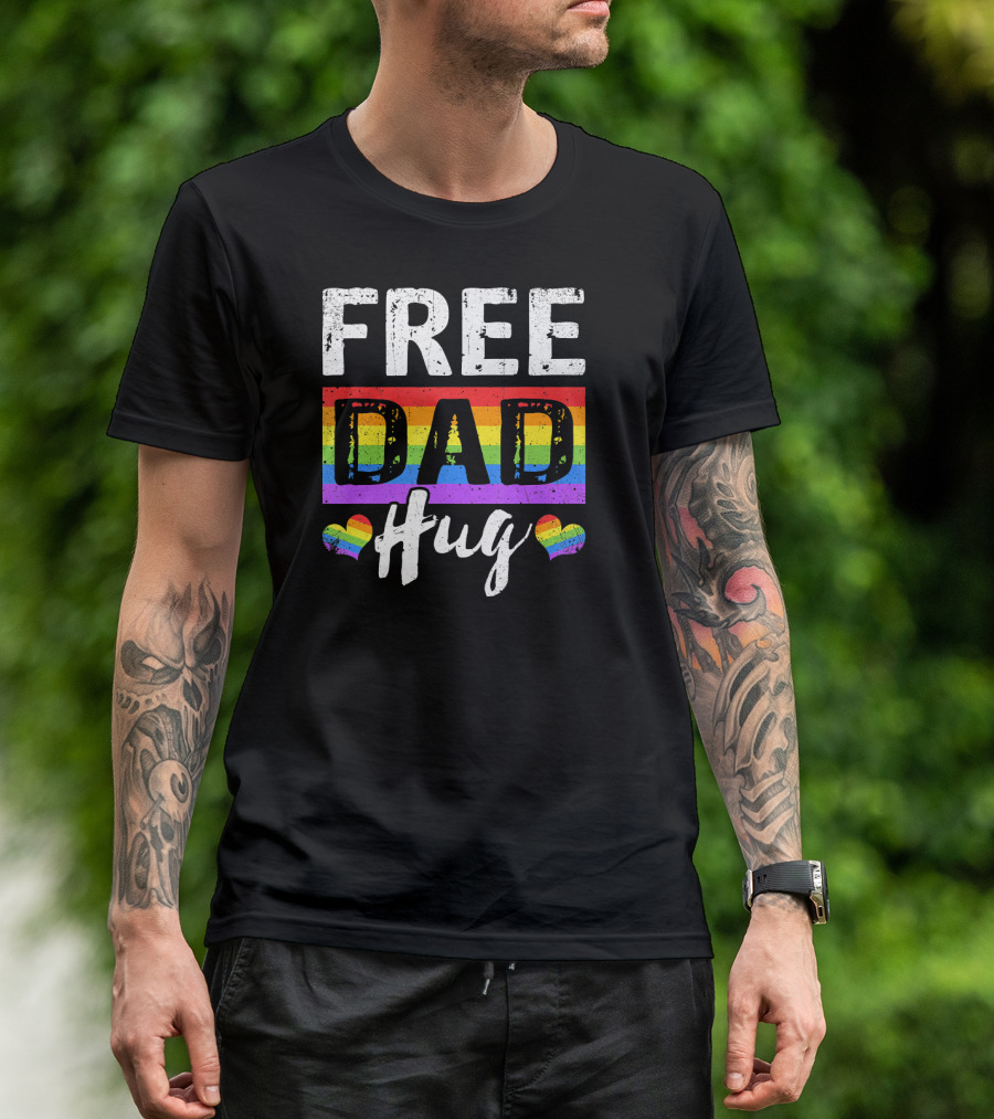Free Dad Hug Rainbow Heart Vintage T-Shirt