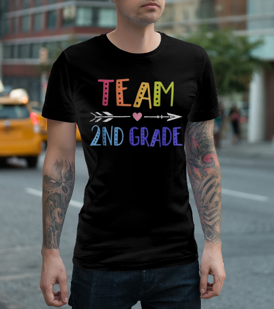 Team 2nd Grade Colorful Arrow and Heart T-Shirt