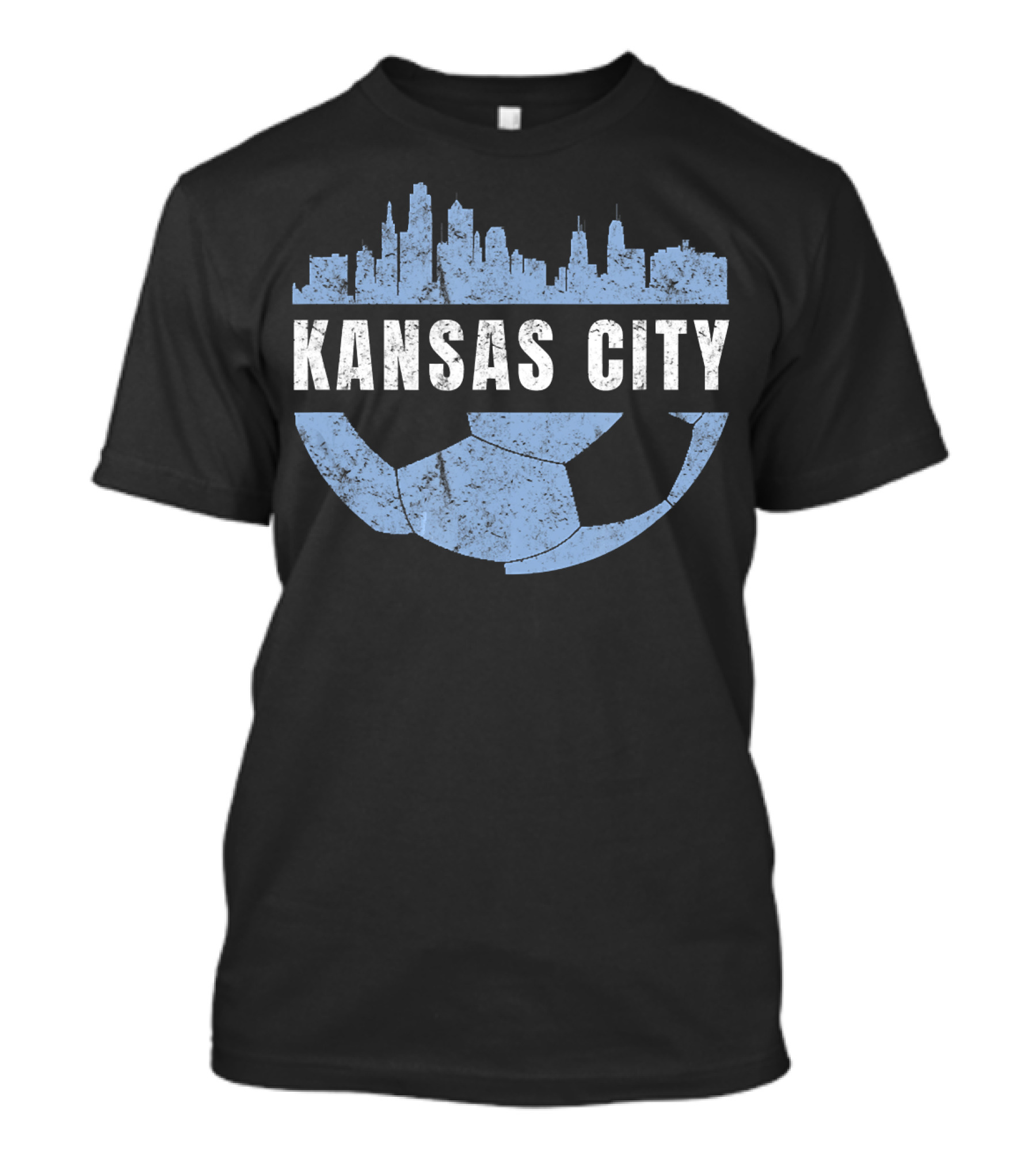 Kansas City Skyline Soccer Fan Club Vintage Soccer Ball Skyline T-Shirt