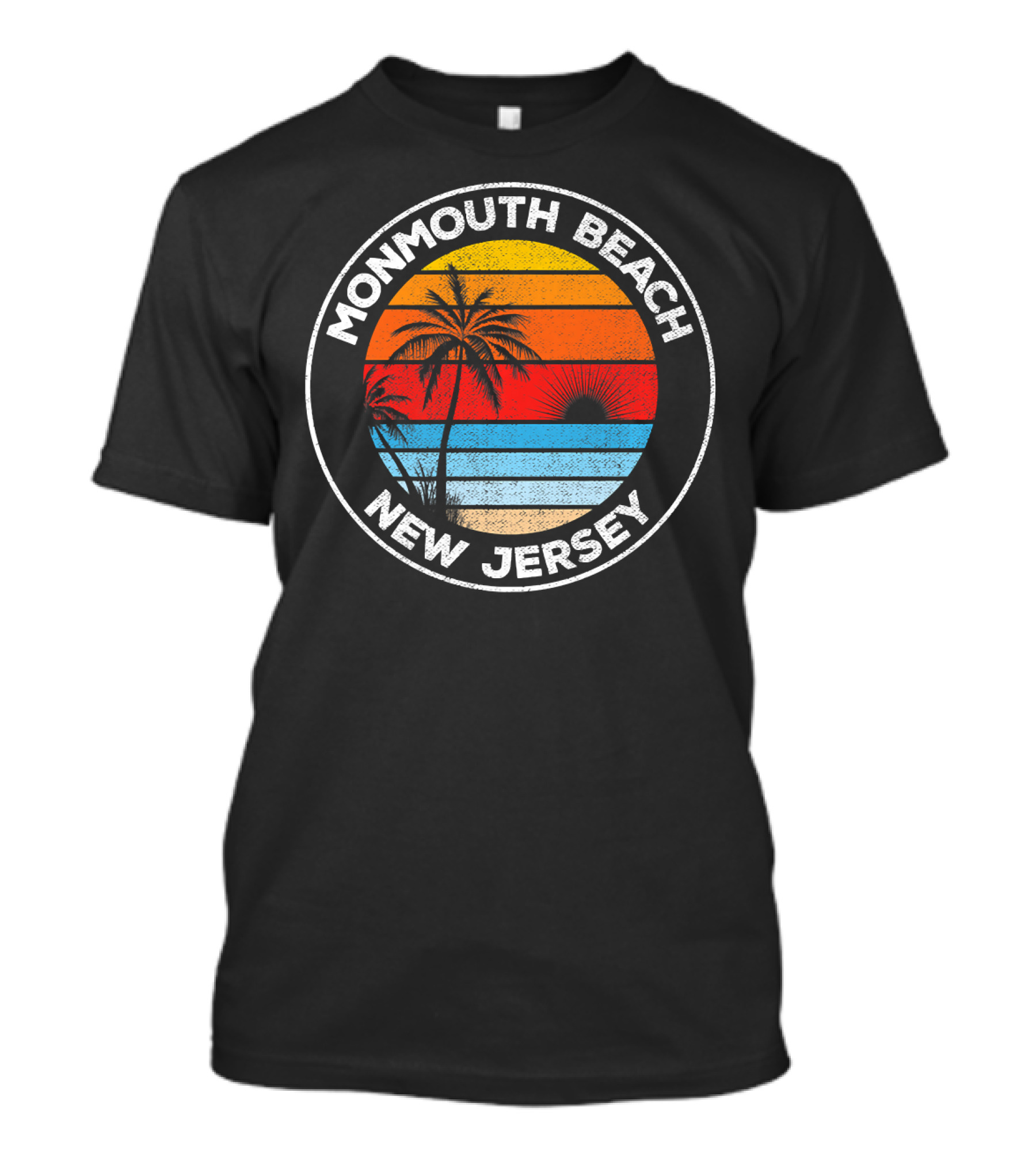 Monmouth Beach New Jersey Sunset Palm Circle Vintage Souvenir T-Shirt