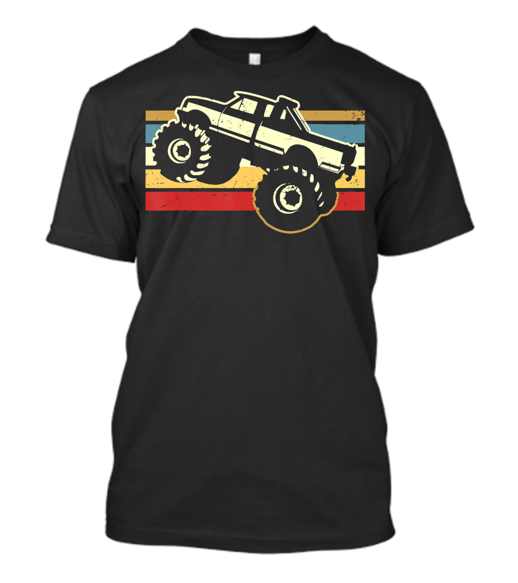 Vintage Retro Striped Monster Truck Kids Men Boy T-Shirt
