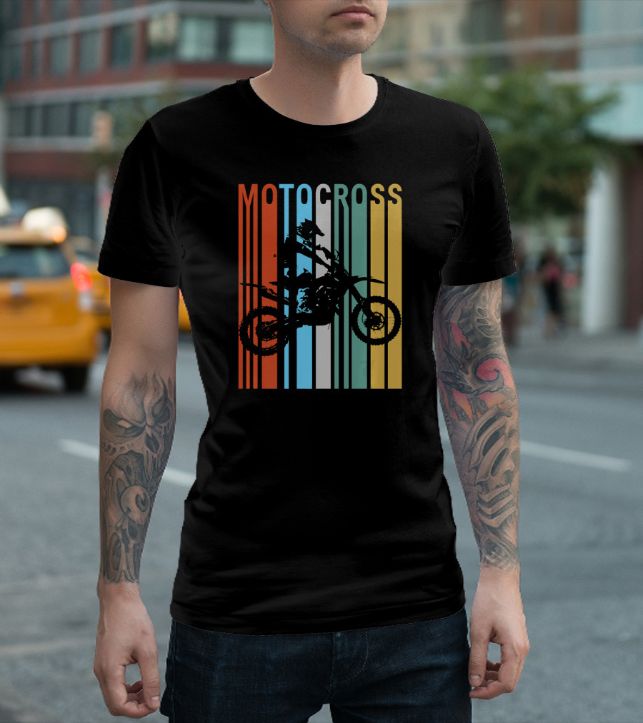 Vintage Motocross Dirt Rider Silhouette Stripes Men Woman T-Shirt