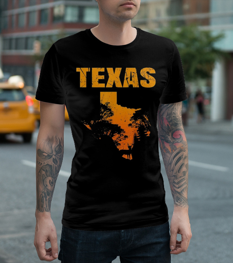 Texas Deerhunter State Rustic Wildlife Scene T-Shirt