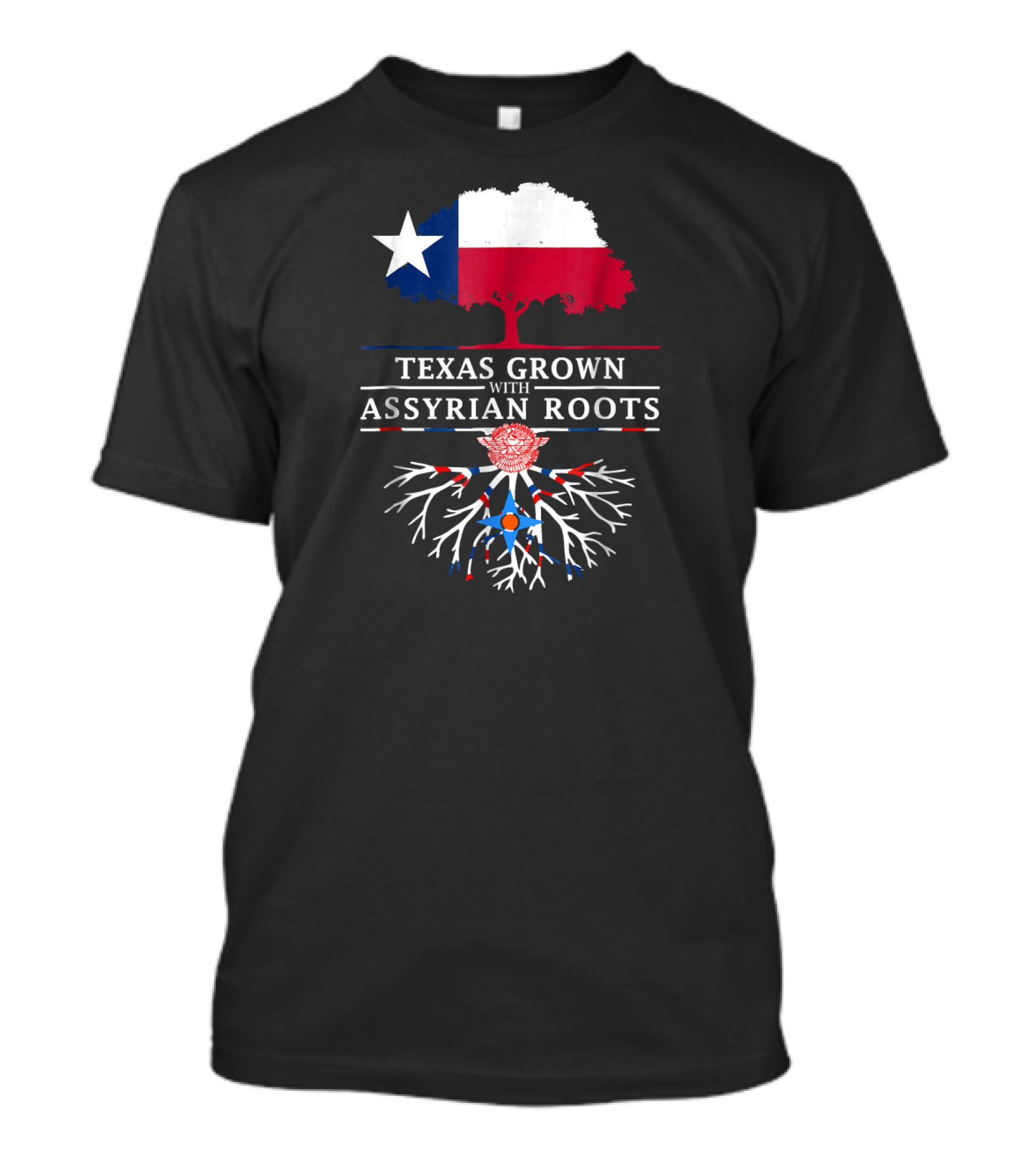 Texas Grown With Assyrian Roots Texas Flag Tree Assyria Emblem T-Shirt