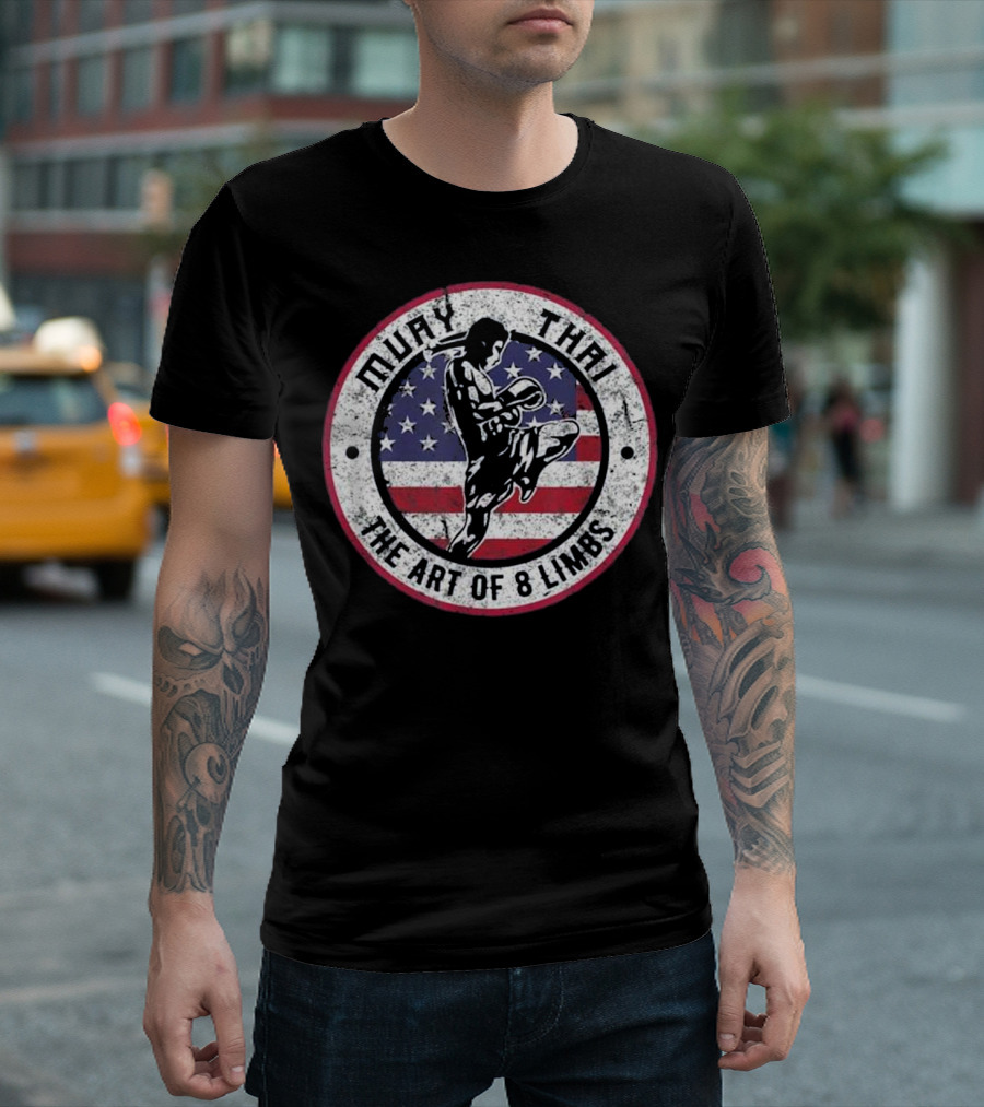 Muay Thai The Art of 8 Limbs American Flag Vintage M T-Shirt