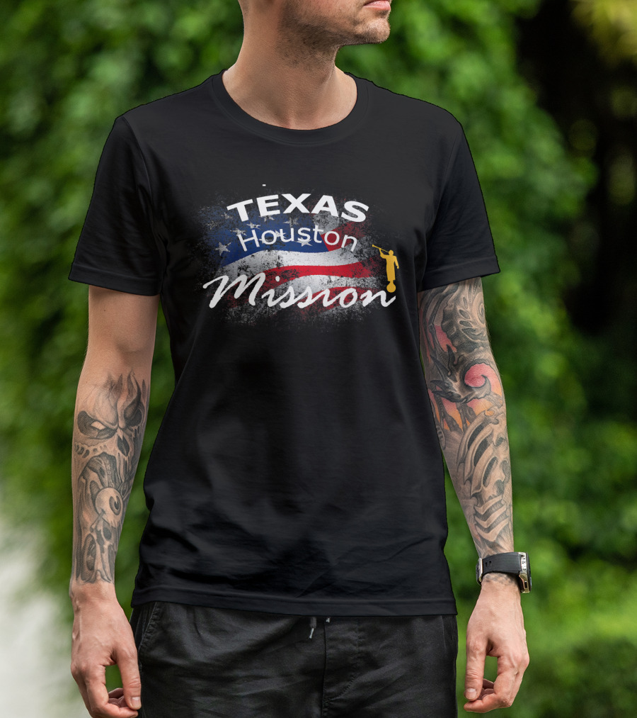 Texas Houston Mormon LDS Mission American Flag T-Shirt