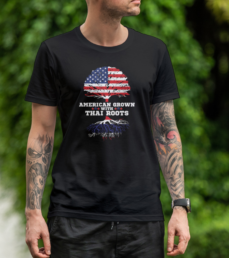 American Grown With Thai Roots Flag Tree T-Shirt