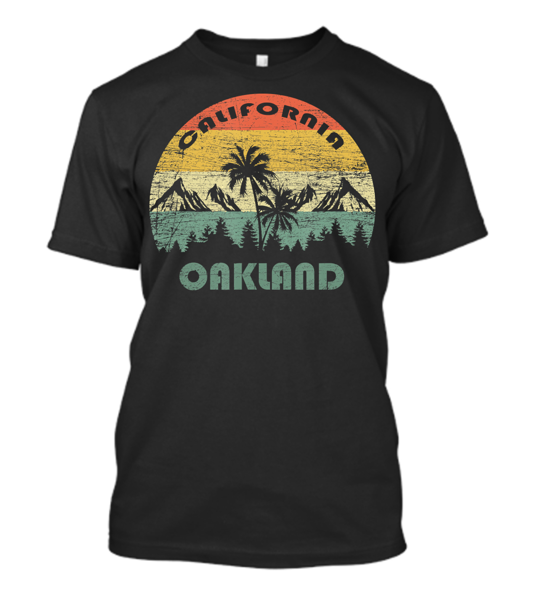 California Oakland Vintage Sunset Palm Trees And Mountains T-Shirt