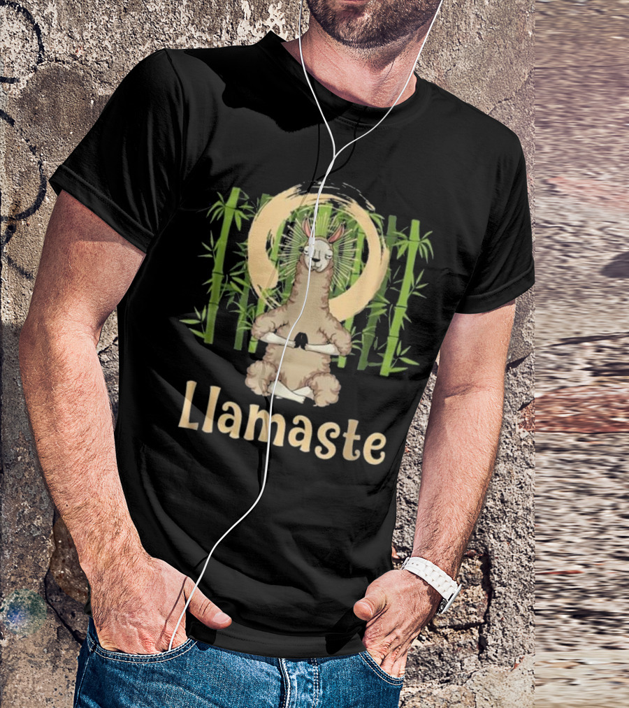 Yoga Llama Llamaste Animal Lover Zen Meditation Bamboo Moon T-Shirt