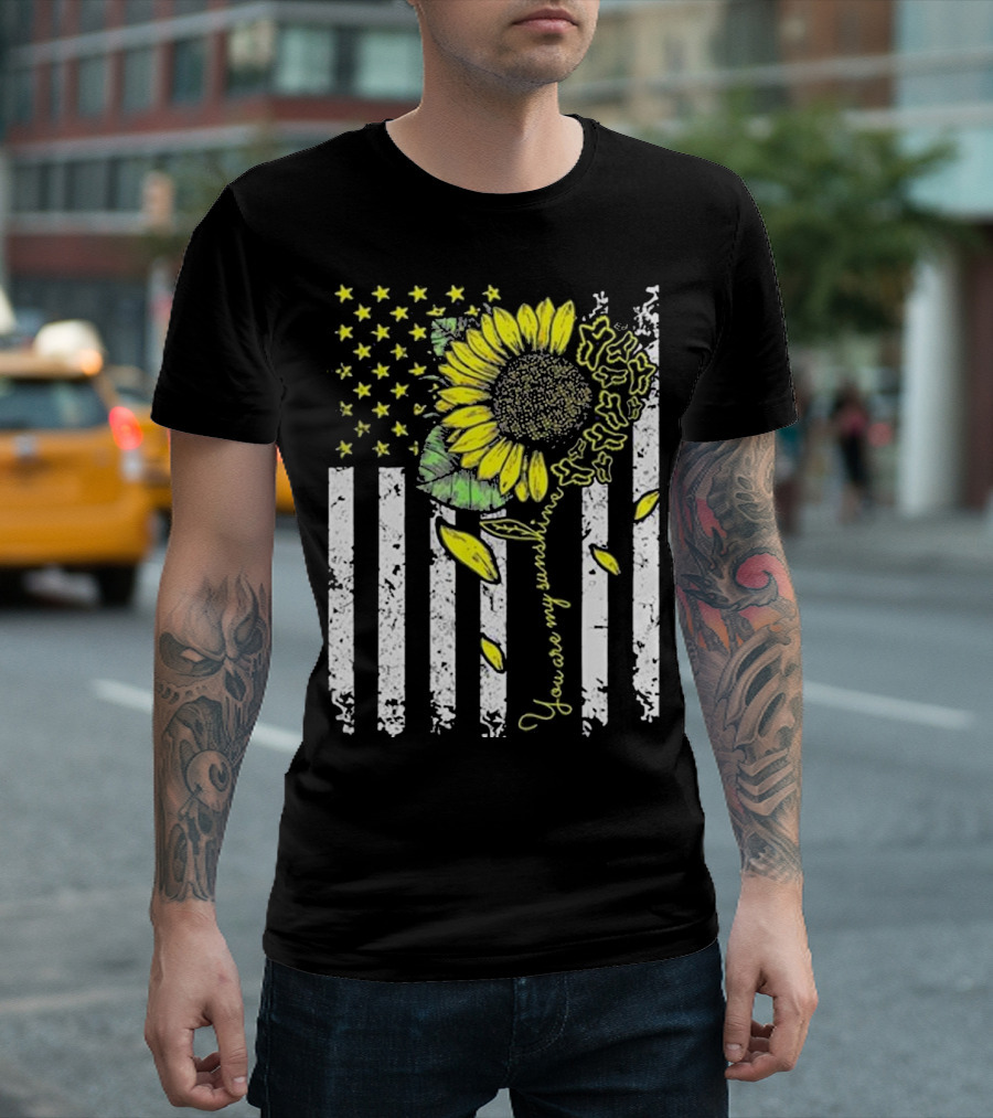 You Are My Sunshine Sunflower American Flag Motocross MX F T-Shirt