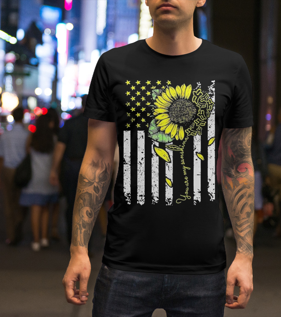 You Are My Sunshine Sunflower American Flag Motocross MX F T-Shirt