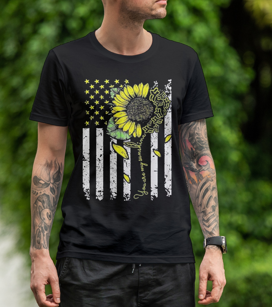You Are My Sunshine Sunflower American Flag Motocross MX F T-Shirt