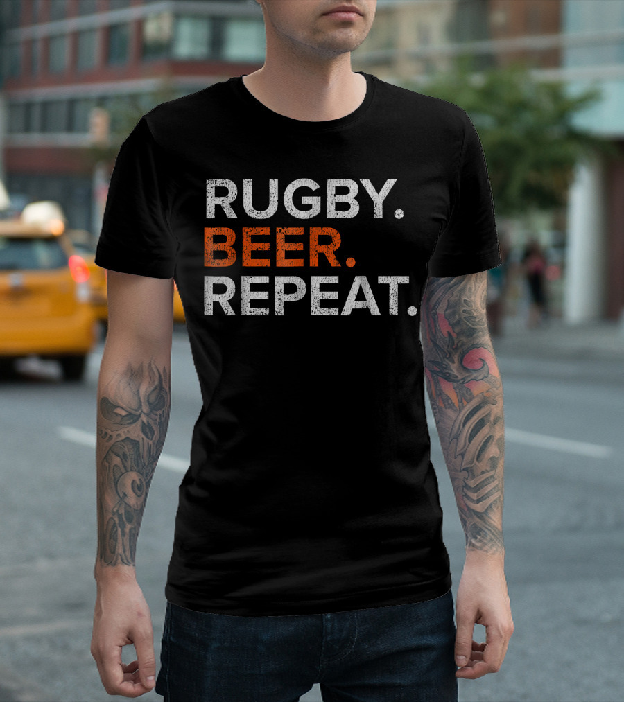 Vintage Rugby Beer Repeat Funny Distressed Rugby Beer Repeat T-Shirt