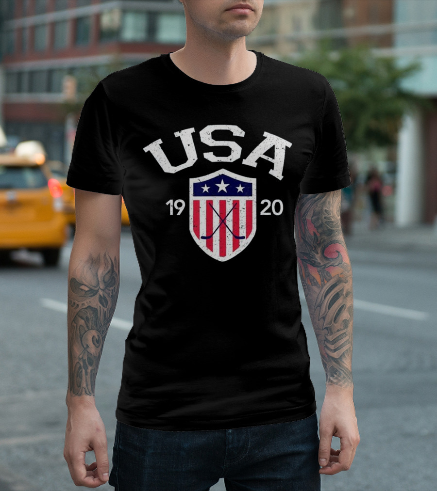 Vintage USA 1920 National Hockey Shield T-Shirt