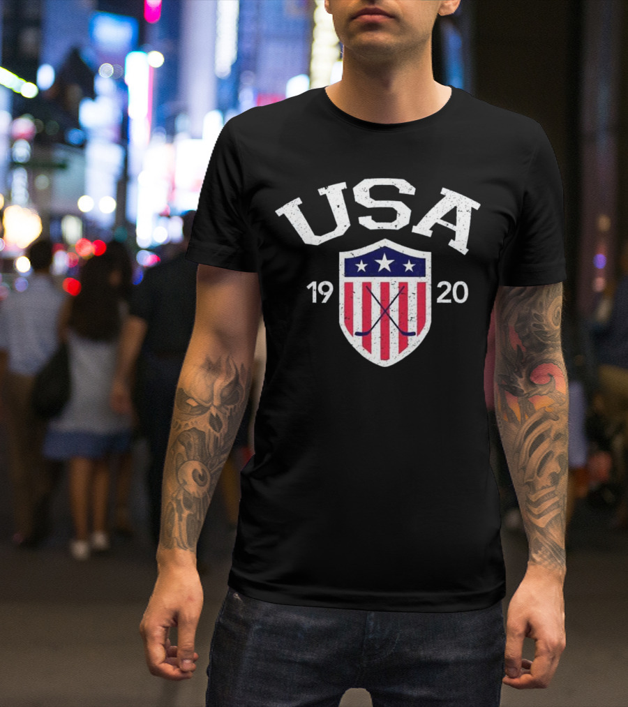 Vintage USA 1920 National Hockey Shield T-Shirt