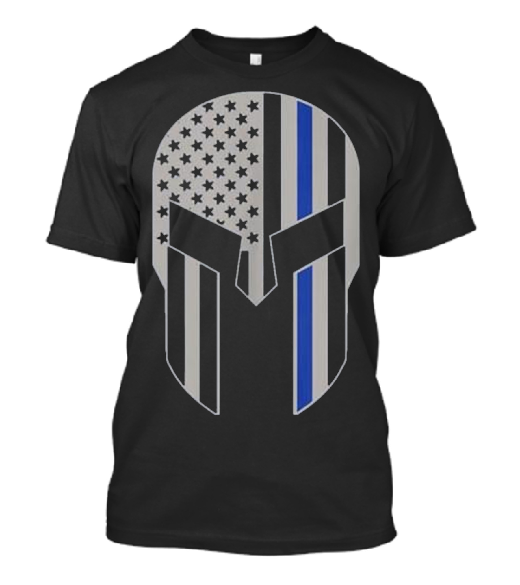 Warrior Helmet American Flag Thin Blue Line Police T-Shirt