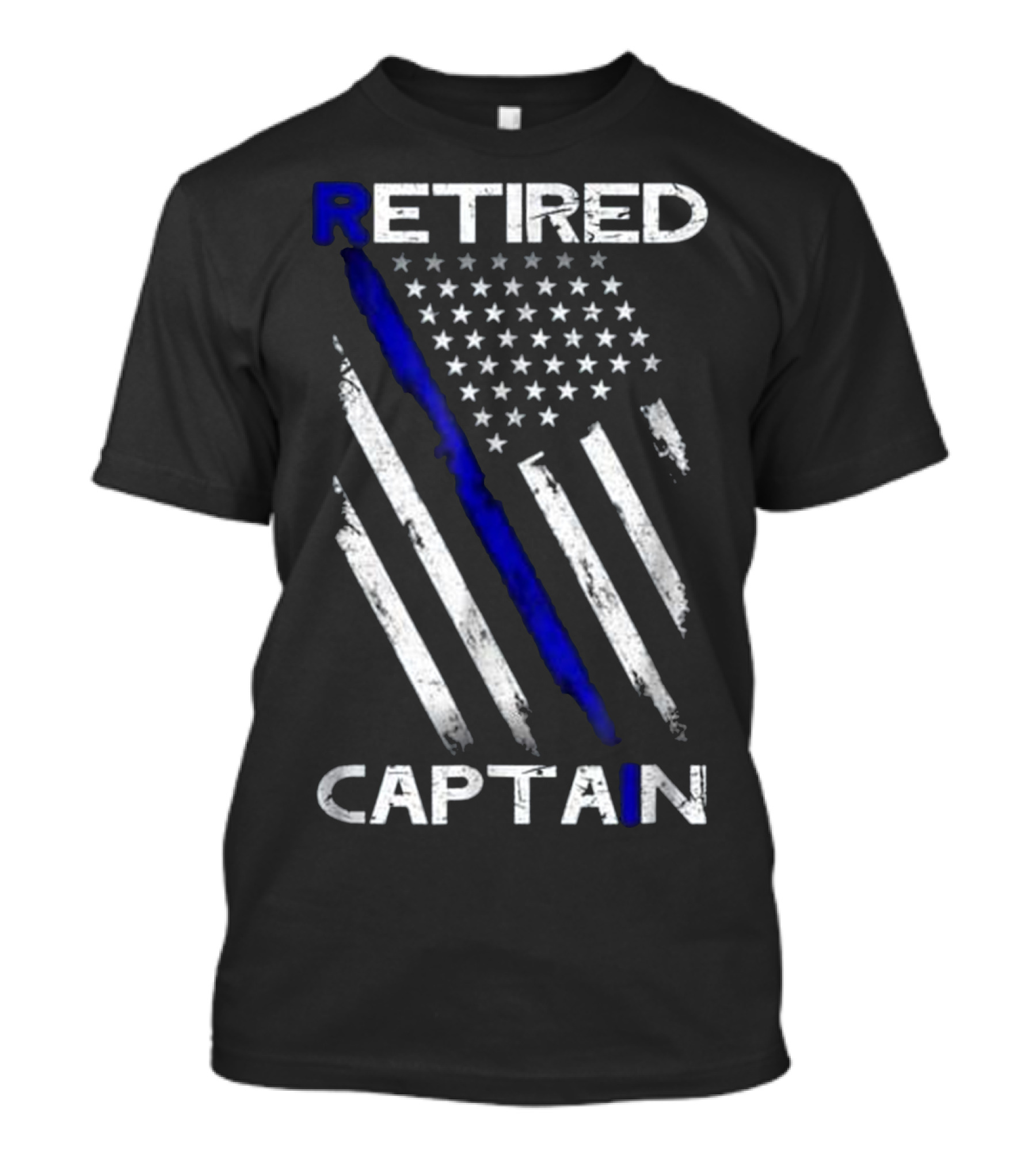 Retired Captain Thin Blue Line Distressed Police Flag T-Shirt