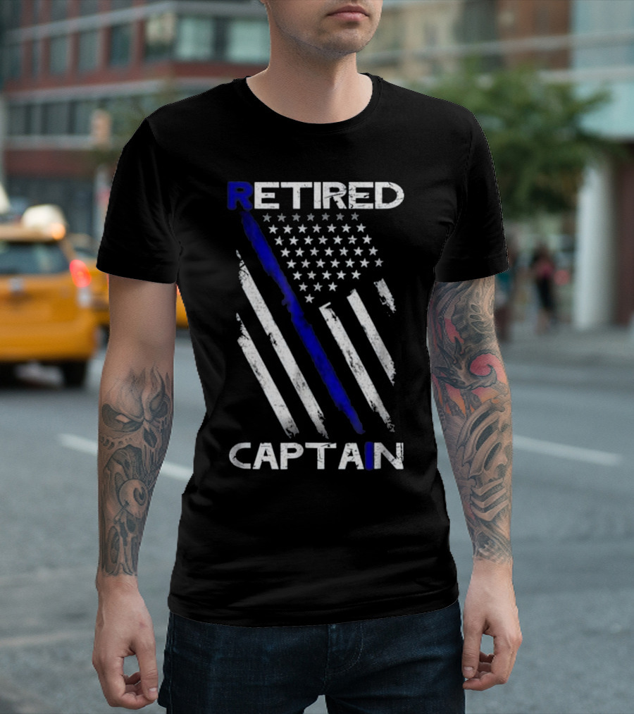 Retired Captain Thin Blue Line Distressed Police Flag T-Shirt