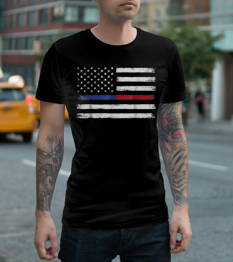 Thin Blue Red Line American Flag Police Firef T-Shirt