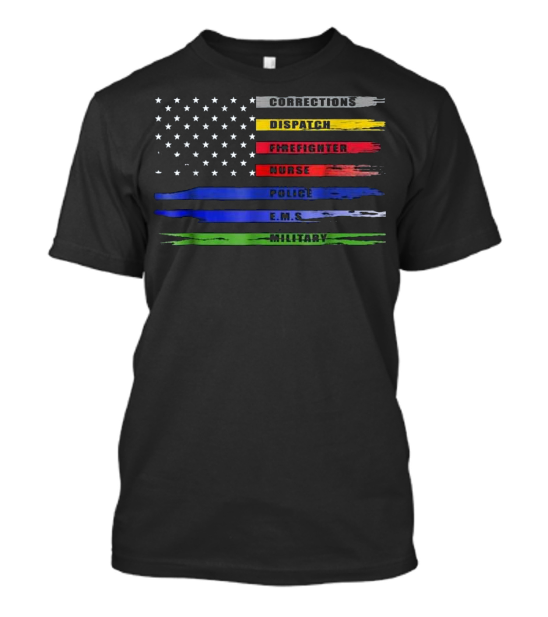 Thin Line American Flag Police Firefighter Corrections Dispatch Nurse E.M.S. Military T-Shirt