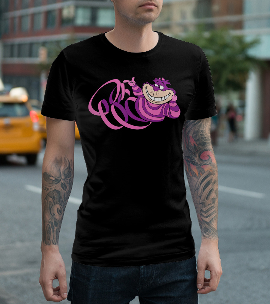 Cheshire Cat Smiling in Pink and Purple Stripes Halloween Pin T-Shirt