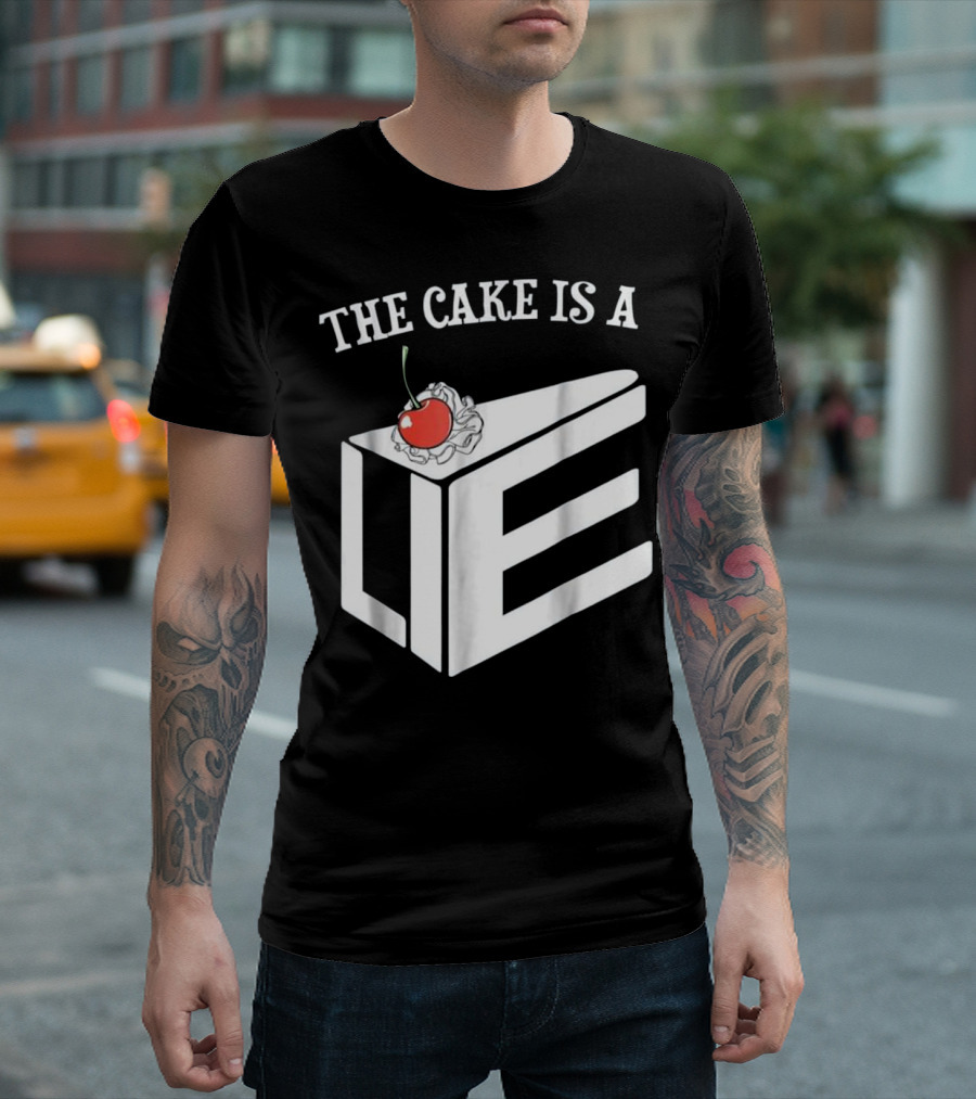The Cake Is A Lie Chef Humor With Cherry And Slice T-Shirt