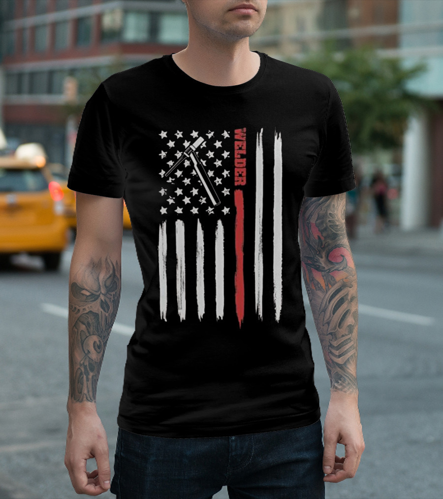 Welding Cool Tig Welder Torch Pipeliner American Flag T-Shirt