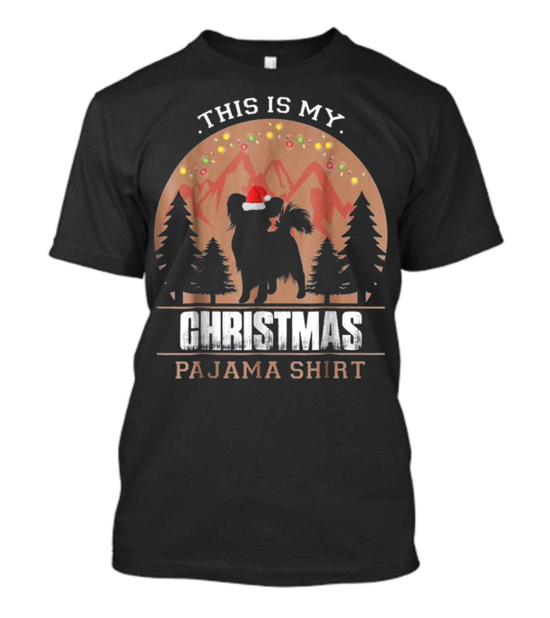 This Is My Christmas Pajama Shirt Papillon Dog Santa Hat Holiday Lights T-Shirt