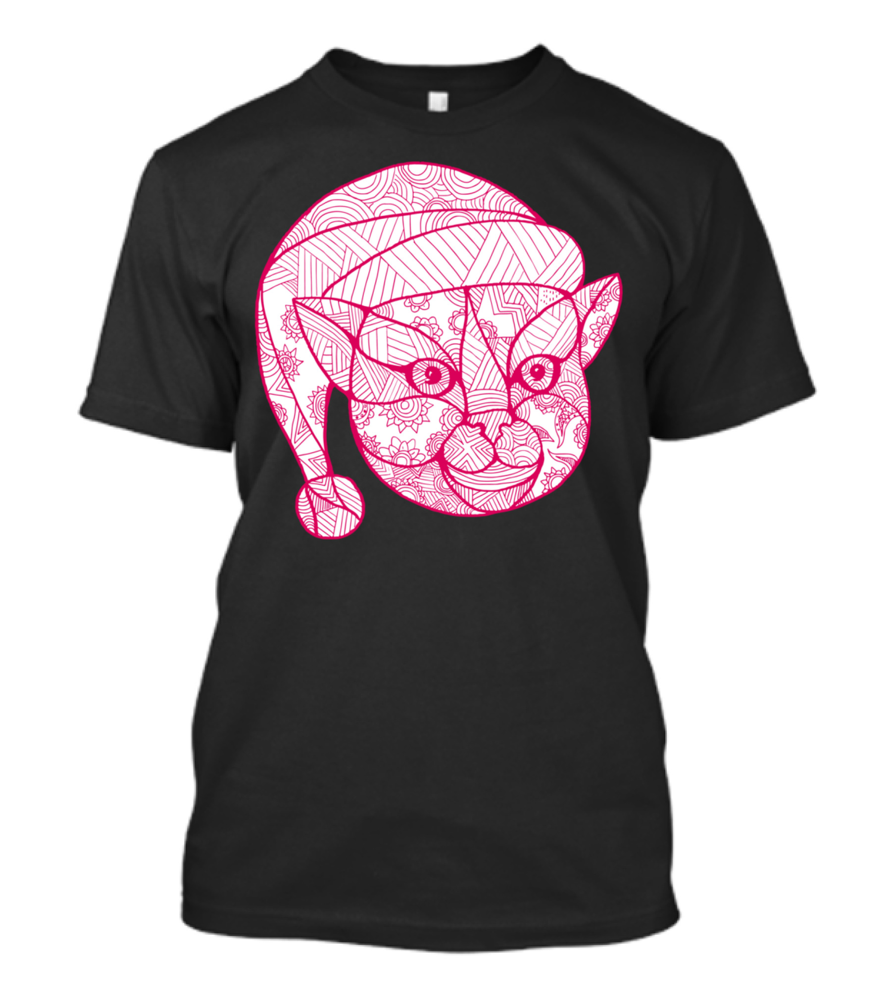 Cat Wearing Santa Hat Mandala T-Shirt