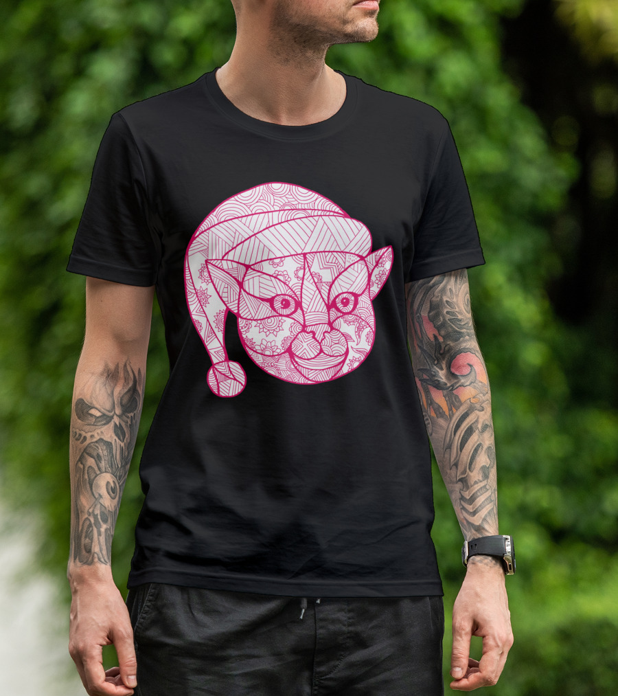 Cat Wearing Santa Hat Mandala T-Shirt