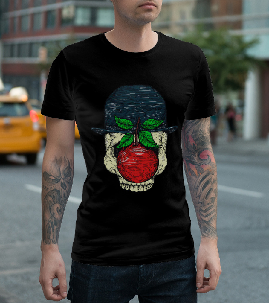 Apple And Skull With Bowler Hat T-Shirt