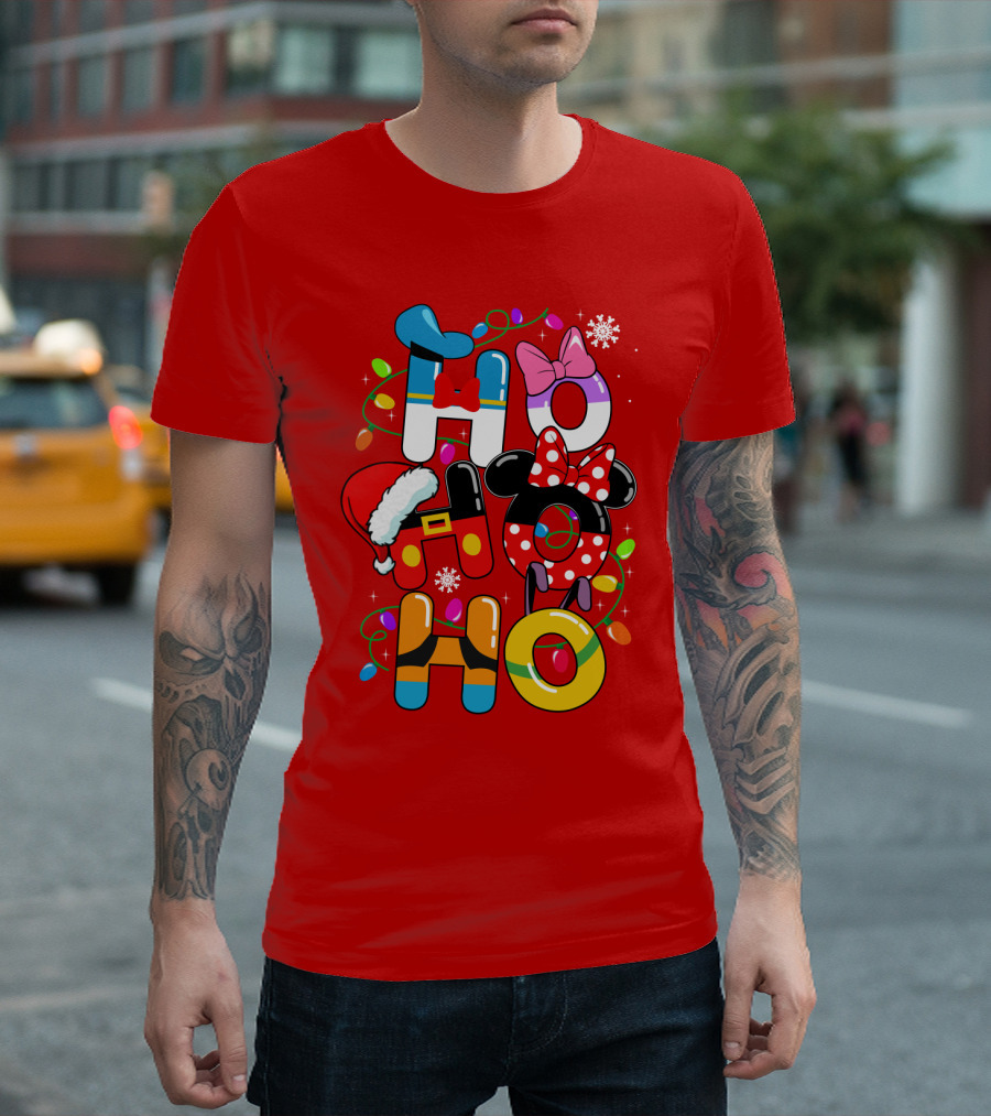 HO HO Christmas Lights Mickey Minnie Disney Holiday T-Shirt