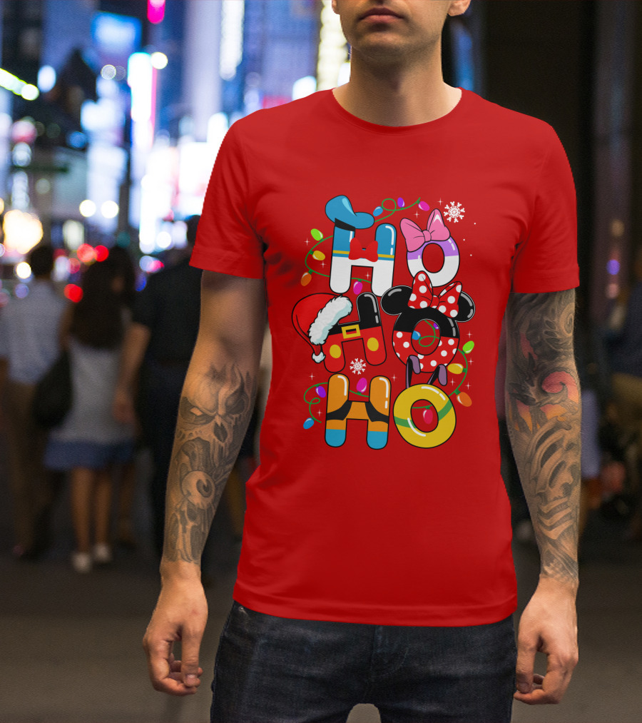 HO HO Christmas Lights Mickey Minnie Disney Holiday T-Shirt