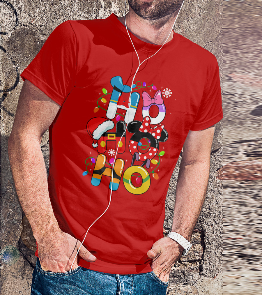 HO HO Christmas Lights Mickey Minnie Disney Holiday T-Shirt