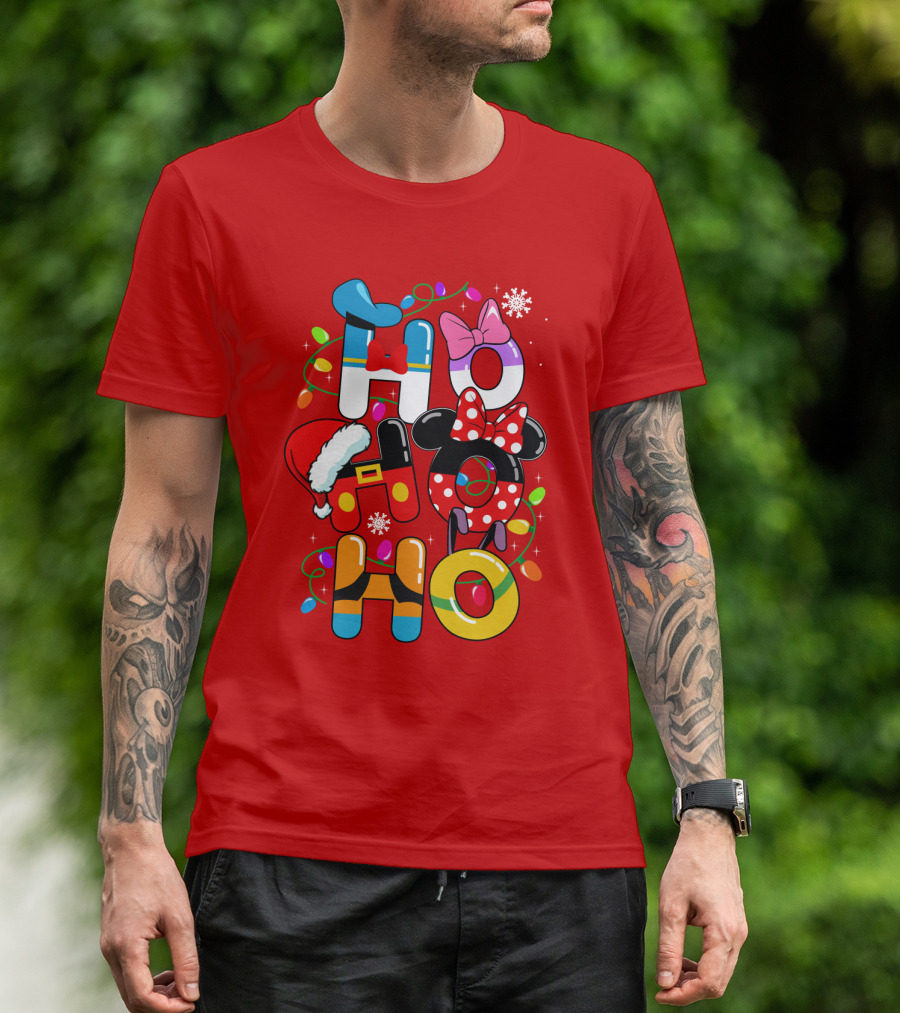 HO HO Christmas Lights Mickey Minnie Disney Holiday T-Shirt