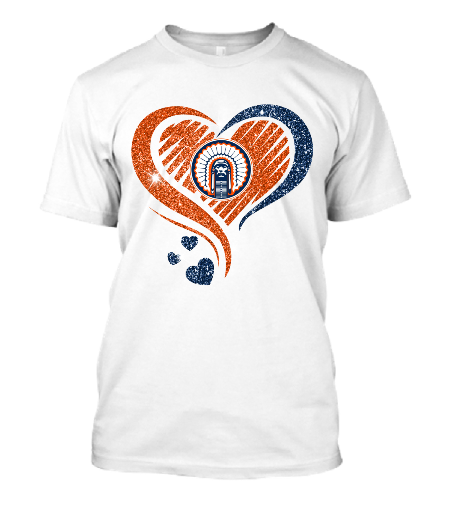 ILLINOIS HEARTS CHIEF GLITTER BLUE AND ORANGE HEARTS T-Shirt