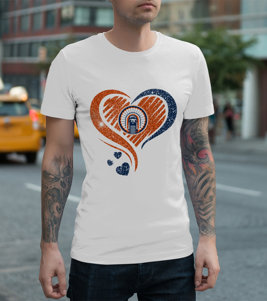 ILLINOIS HEARTS CHIEF GLITTER BLUE AND ORANGE HEARTS T-Shirt