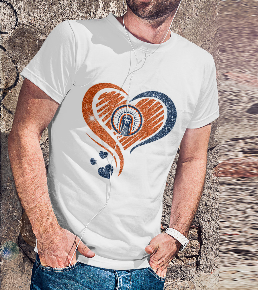 ILLINOIS HEARTS CHIEF GLITTER BLUE AND ORANGE HEARTS T-Shirt