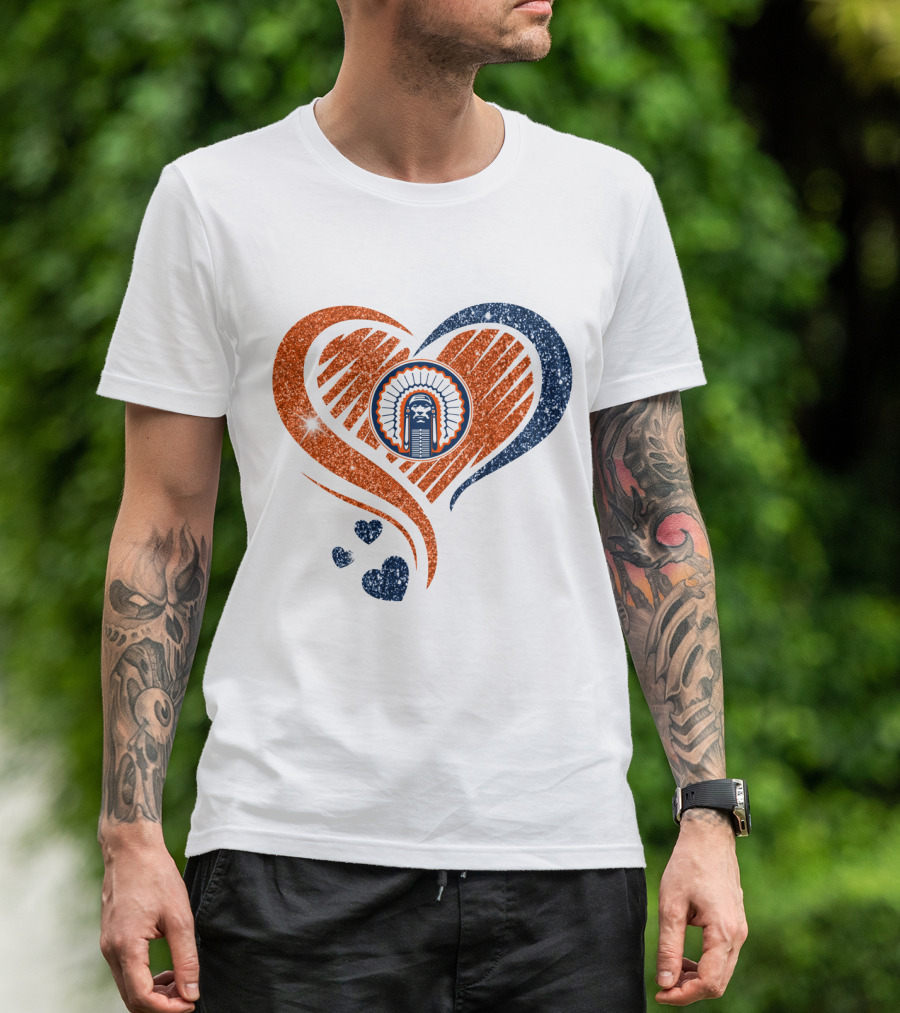 ILLINOIS HEARTS CHIEF GLITTER BLUE AND ORANGE HEARTS T-Shirt