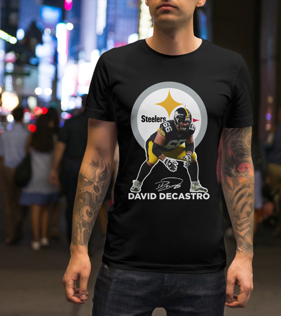David Decastro Pittsburgh Steelers NFL Player Number 66 Autograph Signature T-Shirt