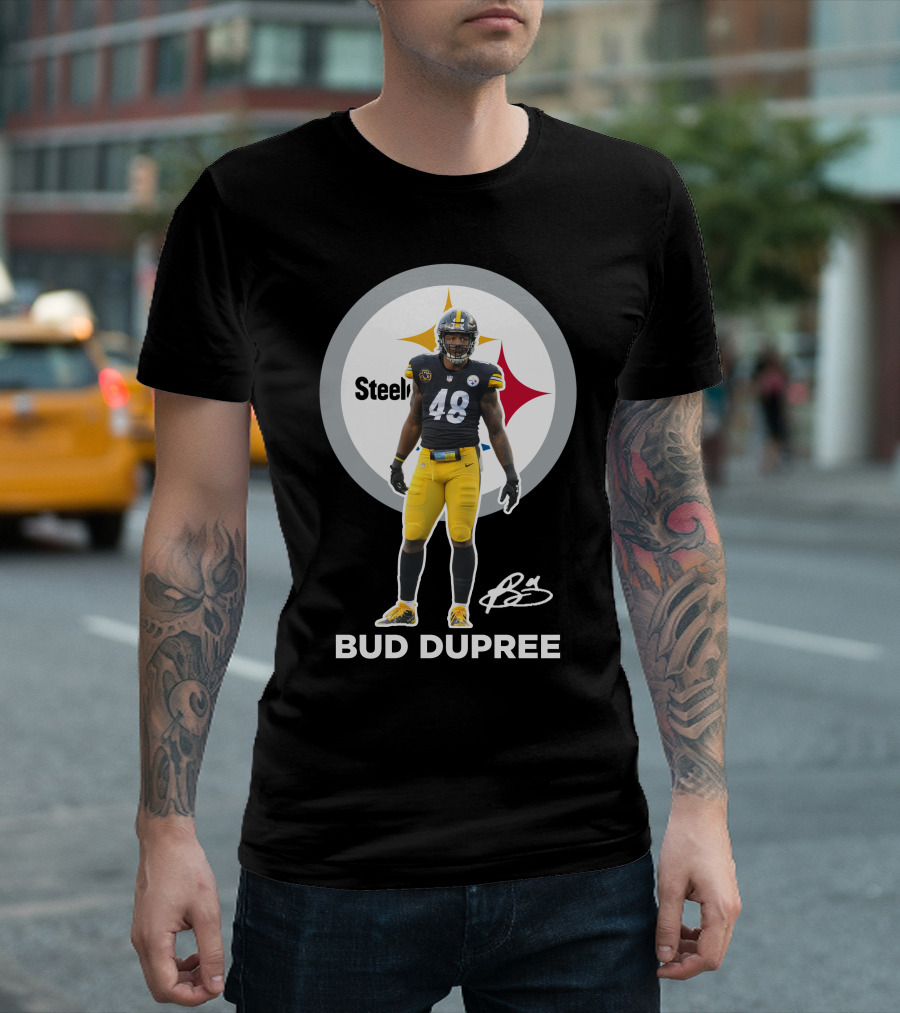 Bud Dupree Steelers 48 Football Player Autograph Signature T-Shirt