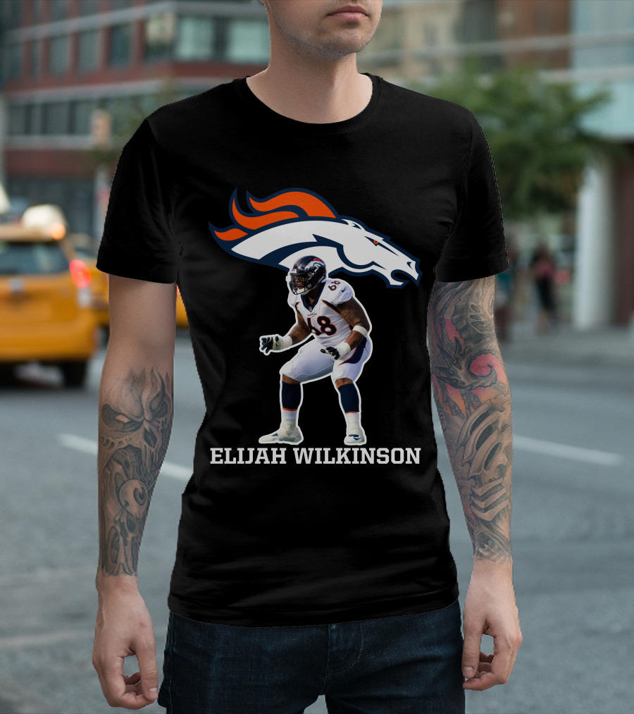 Denver Broncos Elijah Wilkinson Football Player Action T-Shirt