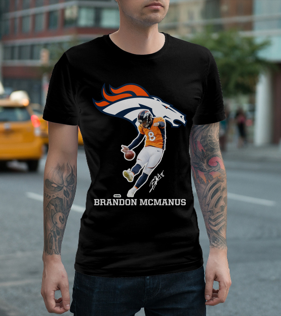 Denver Broncos Brandon McManus Football Kick Signature T-Shirt