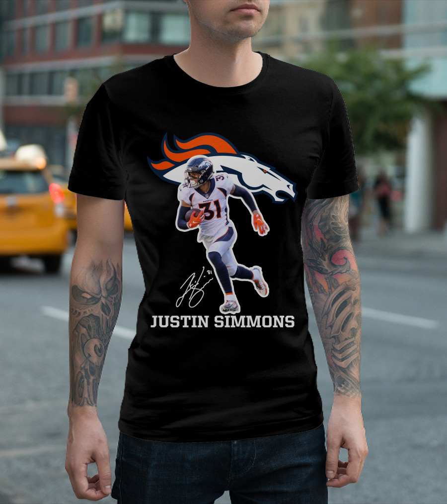 Justin Simmons Denver Broncos Football Player 31 Signature T-Shirt
