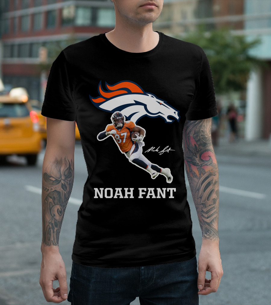 Noah Fant Broncos 87 Football Signature T-Shirt