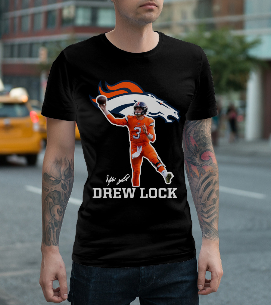 Drew Lock Denver Broncos Quarterback Signature NFL Football T-Shirt
