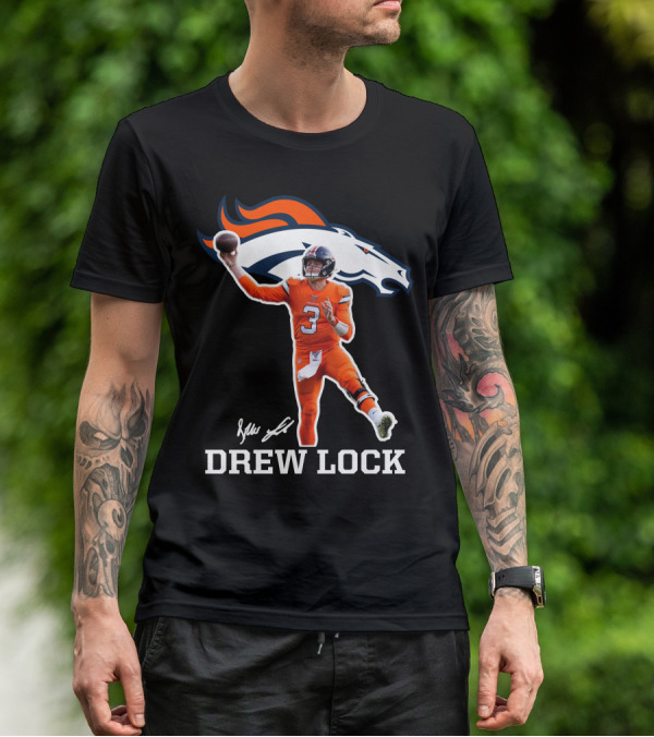 Drew Lock Denver Broncos Quarterback Signature NFL Football T-Shirt