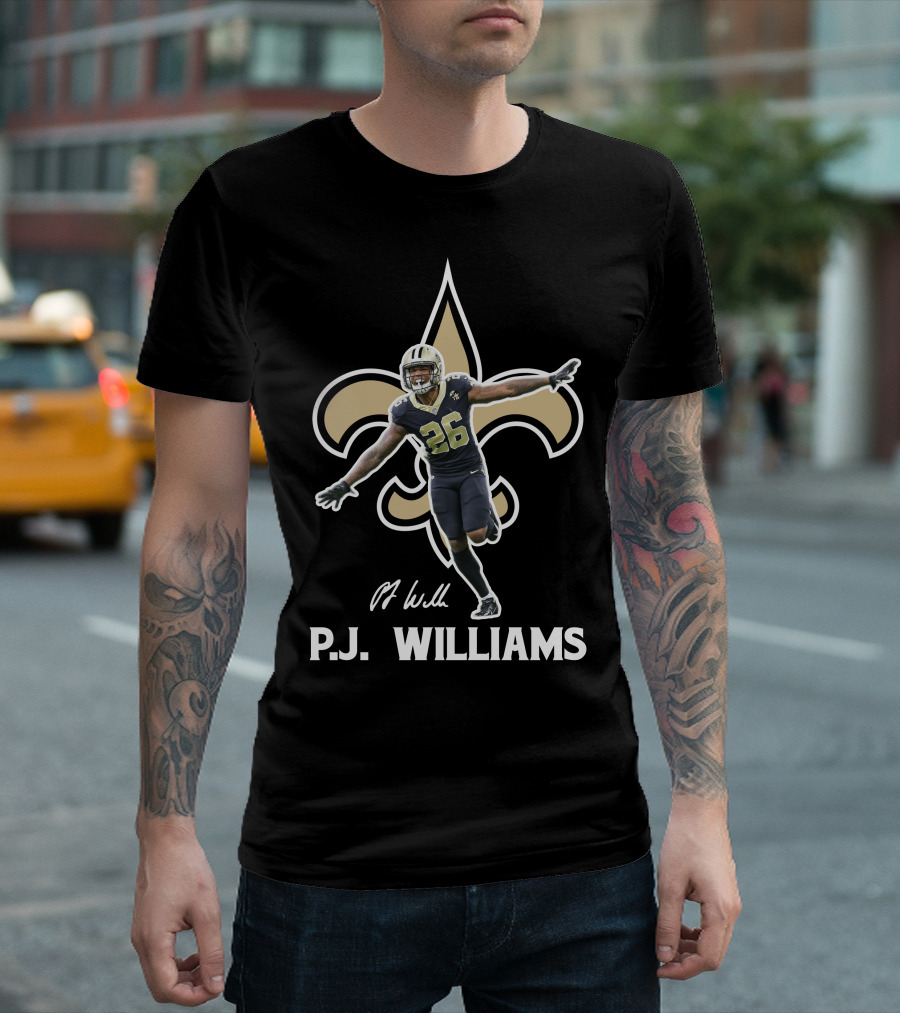 P.J. Williams New Orleans Football 26 Fleur-de-Lis Background T-Shirt